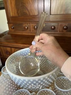 Vintage Fenton Hobnail Opalescent Punch Bowl WithLadle and 9 Cups