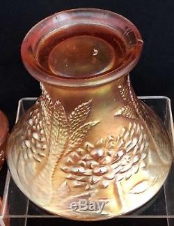 Vintage Fenton Marigold Carnival Glass Orange Tree 8 piece Punch Bowl & Cup Set