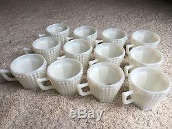 Vintage Fenton Milk Glass Hobnail Octagon Punch Bowl 12 Cups Ladle Torte WOW