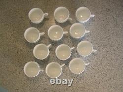 Vintage Fenton White Milk Glass Hobnail Punch Bowl With 12 Cups & Ladle USA