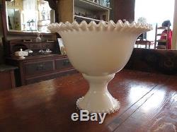 Vintage Fenton White Milk Glass Ruffle edge Silver Crest Pedestal Punch Bowl