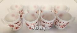 Vintage Fire King Milk Glass Snowflake Tom & Jerry Egg Nog Punch Bowl & 8 Mugs