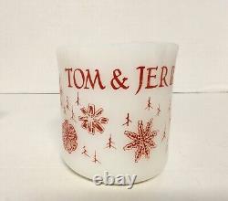 Vintage Fire King Milk Glass Snowflake Tom & Jerry Egg Nog Punch Bowl & 8 Mugs