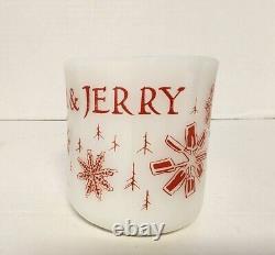 Vintage Fire King Milk Glass Snowflake Tom & Jerry Egg Nog Punch Bowl & 8 Mugs