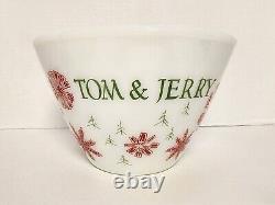 Vintage Fire King Milk Glass Snowflake Tom & Jerry Egg Nog Punch Bowl & 8 Mugs