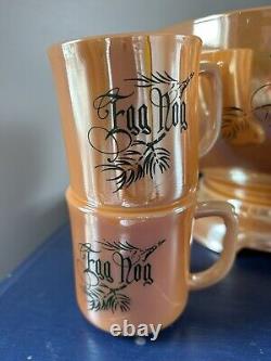 Vintage Fire King Peach Lusterware Eggnog Bowl & 14 Mugs Holiday