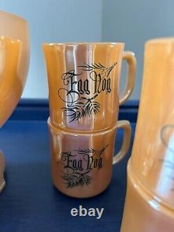 Vintage Fire King Peach Lusterware Eggnog Bowl & 14 Mugs Holiday