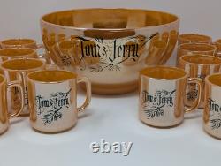 Vintage Fire King Peach Lustre Tom & Jerry Punch Bowl & 16 Mugs Set