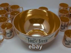 Vintage Fire King Peach Lustre Tom & Jerry Punch Bowl & 16 Mugs Set
