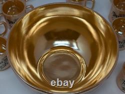 Vintage Fire King Peach Lustre Tom & Jerry Punch Bowl & 16 Mugs Set