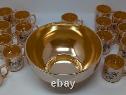 Vintage Fire King Peach Lustre Tom & Jerry Punch Bowl & 16 Mugs Set