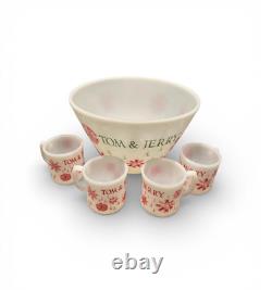 Vintage Fire King Tom and Jerry Bowl Mugs Set Punch Bowl