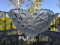 Vintage Flared Daisy & Button Smith Glass Clear Punch BowlBOWL ONLY17 D