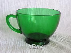 Vintage Forest Green Glass Anchor Hocking Punch Bowl 12 Cups Stand Complete Set