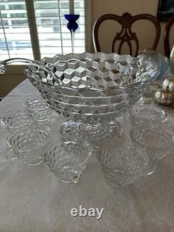 Vintage Fostoria 12 Footed Punch Bowl with10 cups & Ladle