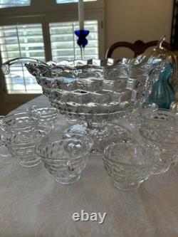 Vintage Fostoria 12 Footed Punch Bowl with10 cups & Ladle