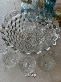 Vintage Fostoria 12 Footed Punch Bowl with10 cups & Ladle