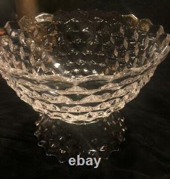 Vintage Fostoria American 14 Crystal Clear Punch Bowl Cube Design With Pedastal