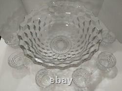 Vintage Fostoria American 2056 Elegant Clear Glass Punch Bowl & Cups
