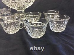Vintage Fostoria American Footed Punch Bowl 12 Cups And Ladle