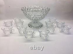 Vintage Fostoria American Footed Punch Bowl 12 Cups And Ladle