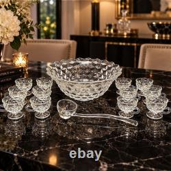 Vintage Fostoria American Glass Punch Bowl Set 12 Cups Ladle 14 Pc