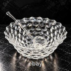 Vintage Fostoria American Glass Punch Bowl Set 12 Cups Ladle 14 Pc