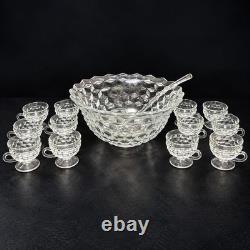 Vintage Fostoria American Glass Punch Bowl Set 12 Cups Ladle 14 Pc