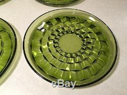 Vintage Fostoria American Indiana Green Glass Salad Punch Bowl & 12 Plates Set