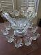 Vintage Fostoria Coin Clear Glass Punch Bowl Set 14.5 Bowl With 11 Cups Mugs