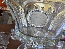 Vintage Fostoria Coin Clear Glass Punch Bowl Set 14.5 Bowl With 11 Cups Mugs