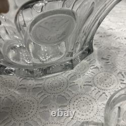 Vintage Fostoria Coin Glass Clear Punch Bowl 14 3/4 & 11 Punch Cups USA Symbols