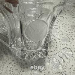 Vintage Fostoria Coin Glass Clear Punch Bowl 14 3/4 & 11 Punch Cups USA Symbols