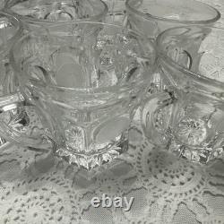 Vintage Fostoria Coin Glass Clear Punch Bowl 14 3/4 & 11 Punch Cups USA Symbols