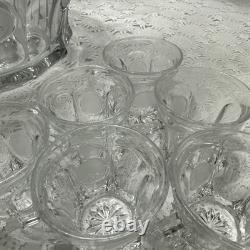 Vintage Fostoria Coin Glass Clear Punch Bowl 14 3/4 & 11 Punch Cups USA Symbols