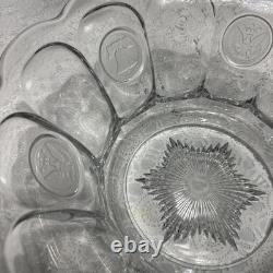 Vintage Fostoria Coin Glass Clear Punch Bowl 14 3/4 & 11 Punch Cups USA Symbols