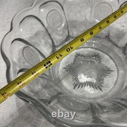 Vintage Fostoria Coin Glass Clear Punch Bowl 14 3/4 & 11 Punch Cups USA Symbols