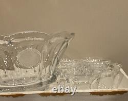Vintage Fostoria Coin Glass Clear Punch Bowl 15 With 12 Punch Cups Mugs