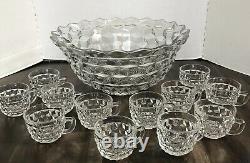 Vintage Fostoria Glass Heavy 14 Punch Bowl & 12 Cups