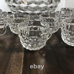 Vintage Fostoria Glass Heavy 14 Punch Bowl & 12 Cups