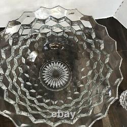 Vintage Fostoria Glass Heavy 14 Punch Bowl & 12 Cups