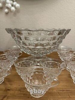 Vintage Fostoria Glassware-12 Punch Bowl With 13 Cups