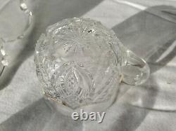 Vintage Fostoria Heavy Pressed Glass Punch Bowl With 9 Glasses