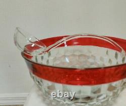 Vintage Fostoria Indiana Cranberry Punch Bowl + 12 Glasses + Glass Ladle 14pc
