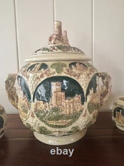Vintage GERZ German Castle Punch Bowl Set 10 Mugs 3361 Covered Tureen Rhine Vintage GERZ German Castle Punch Bowl Set 10 Mugs 3361 Covered Tureen Rhine