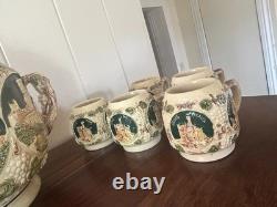 Vintage GERZ German Castle Punch Bowl Set 10 Mugs 3361 Covered Tureen Rhine