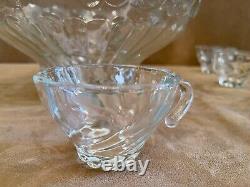 Vintage Glass Antique Punch Bowl 12 Hook Cups Grapes fruit pattern Serving Set