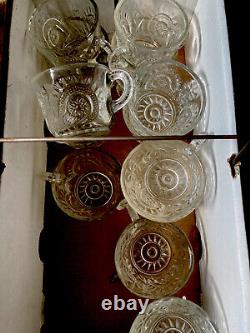 Vintage Glass Cut Crystal HEAVY PUNCH BOWL With Cups Star Fan Feather 14lb