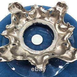 Vintage Glass Daisy & Button Punch Bowl & Heavy Silver/Brass Bowl Base Stand