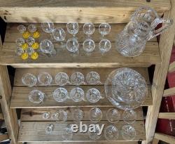 Vintage Glass Punch Bowl Set 33 Pieces, 7 Different Glasses + 6 Shot Glasses